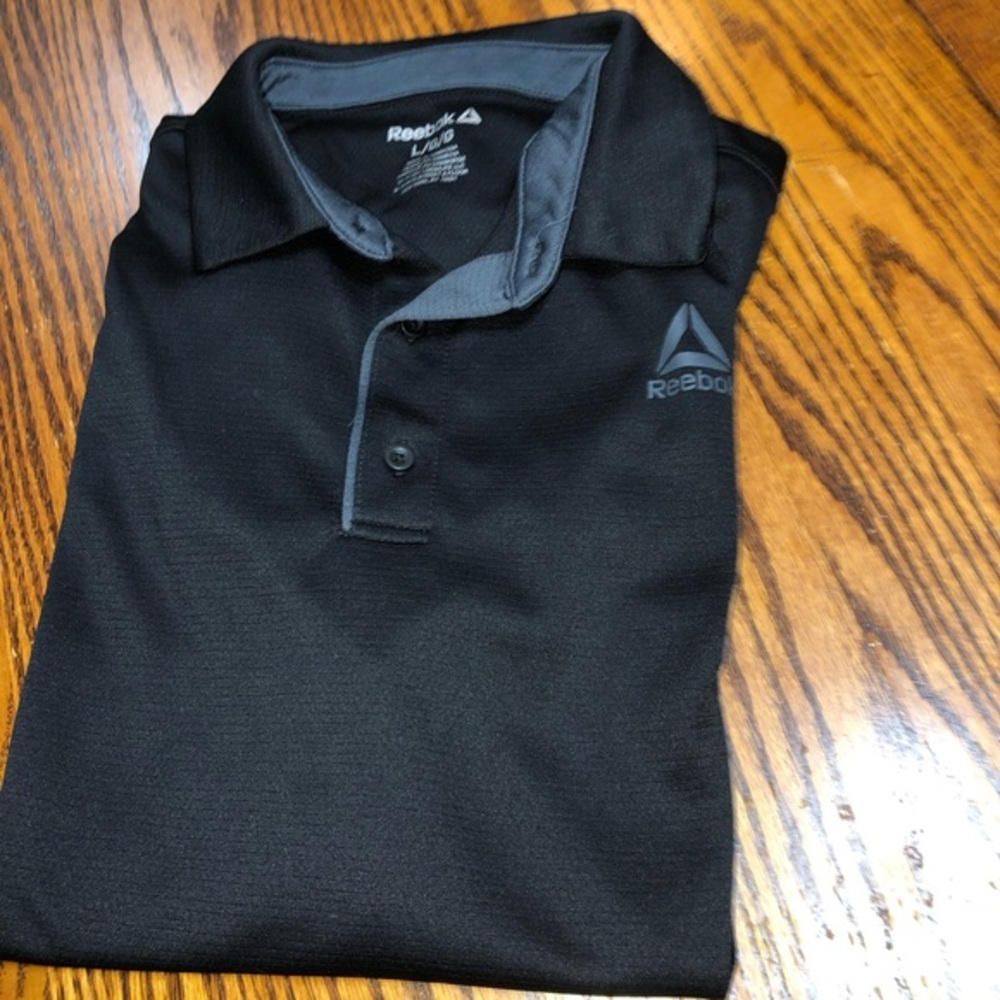 REEBOK SIZE LARGE MENS BLACK SHORT SLEEVE POLO